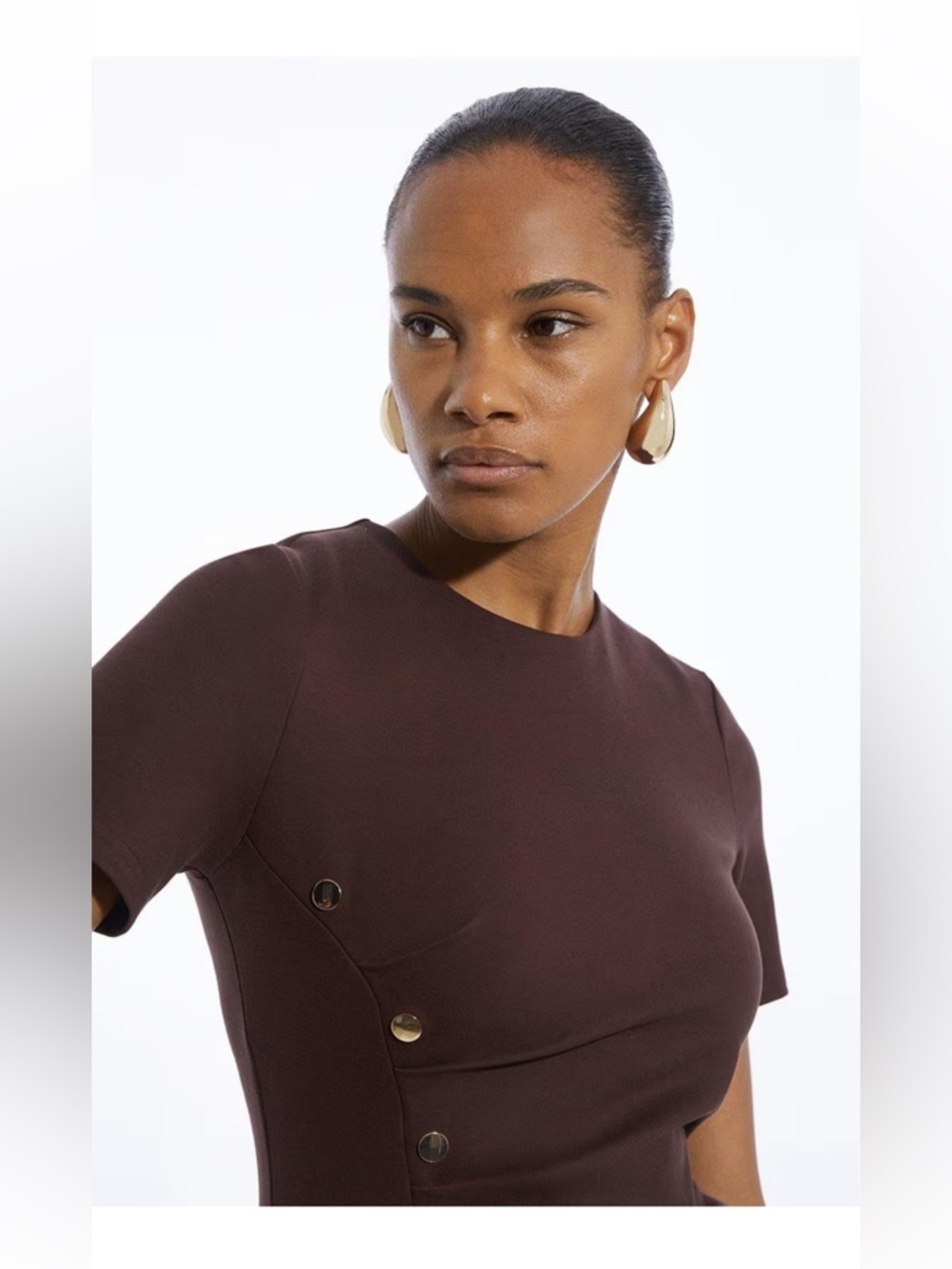NWT Karen Millen Ponte Tuck Jersey Midi Dress Chocolate brown - Picture 2 of 6